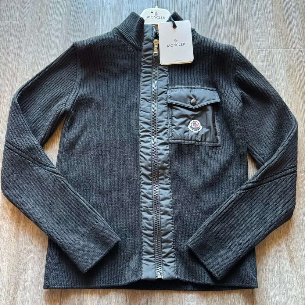 Moncler Cardigan Tricot Black Zip Up Sweater